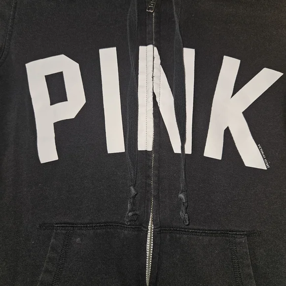 Victoria's Secret Black Hoodie with White and Pink Accents - Picture 4 of 5